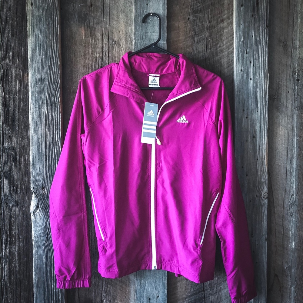 NWT Adidas magenta windbreaker.